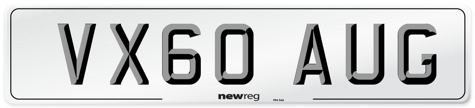 VX60 AUG Number Plate from New Reg